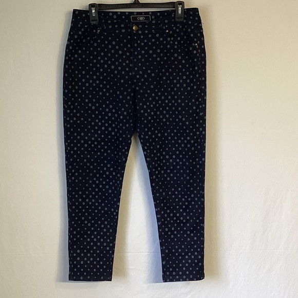 Cato Women's Dark Blue Polka Dot Cropped Jeans Size 12 - Picture 1 of 11